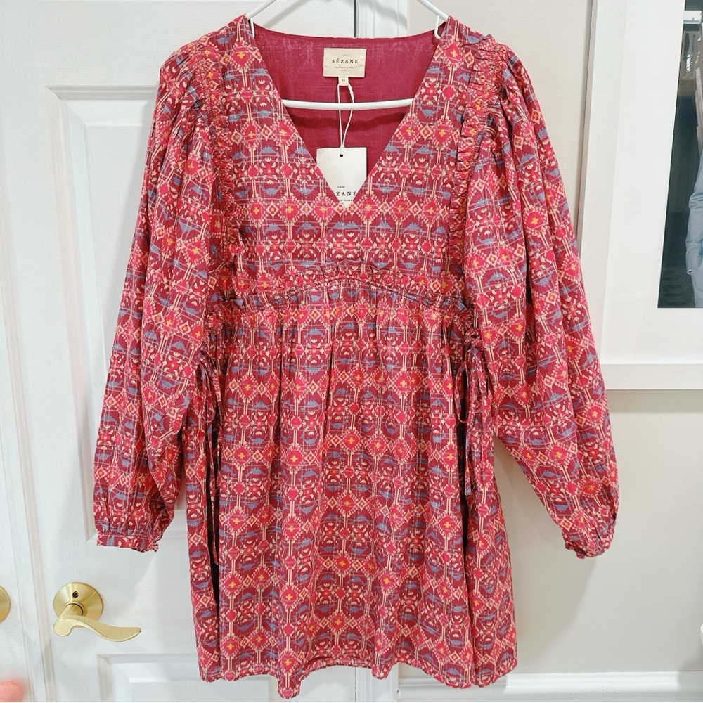 SEZANE Evy Ikat Pink Patterned Dress